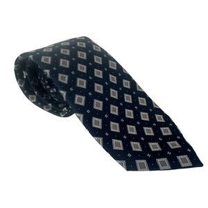 Jos A Bank Executive Collection Navy Blue Diamond Pattern Silk Mens Tie Business
